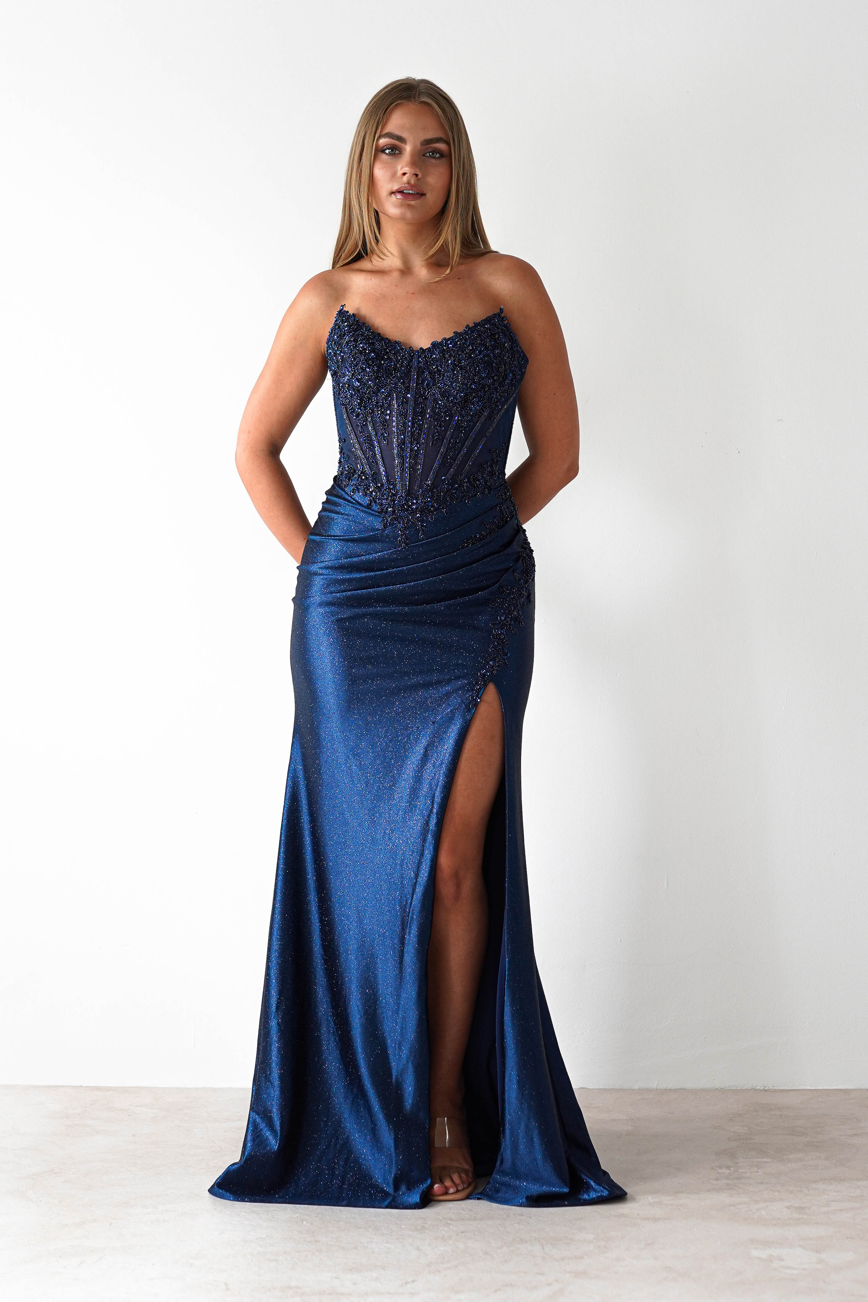 cinderella Debs & Prom Dresses 1 *DONE Caspian Embellished Bodycon Gown | Navy