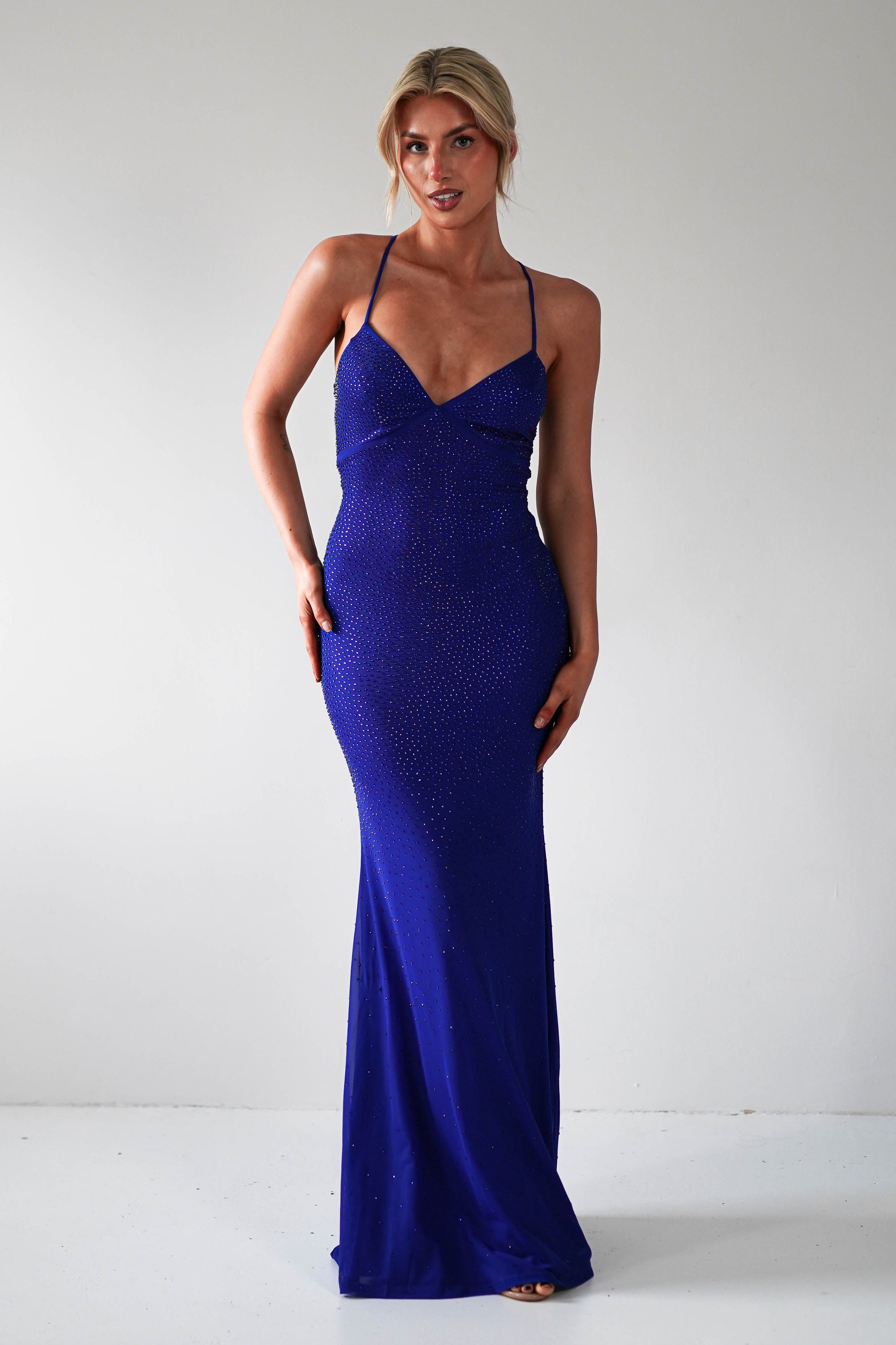 Cataleya Rhinestone Bodycon Gown | Royal Blue - Oh Hello Clothing