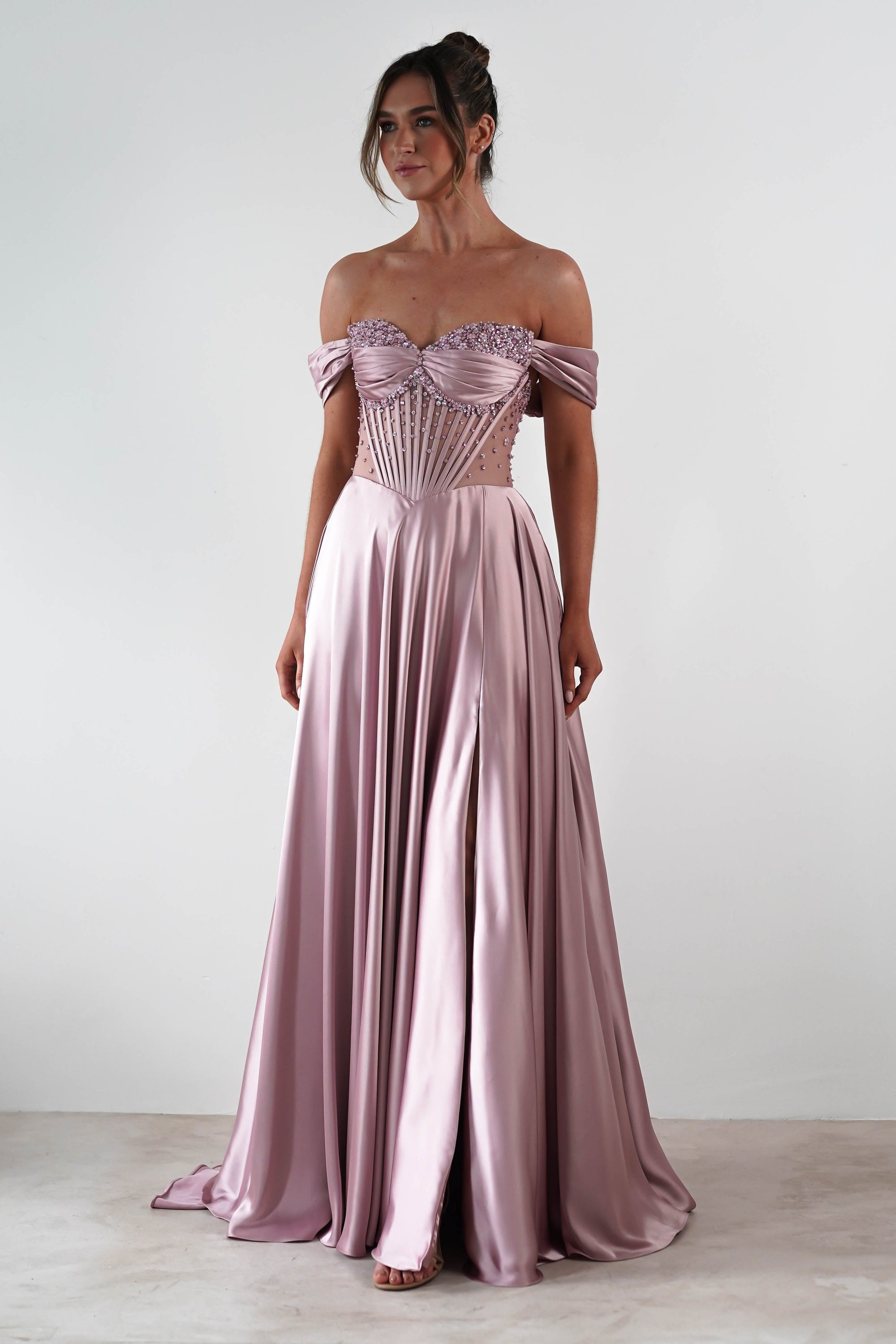Tullie Satin A - Line Maxi Dress | Mauve | Oh Hello Clothing | XS (6)