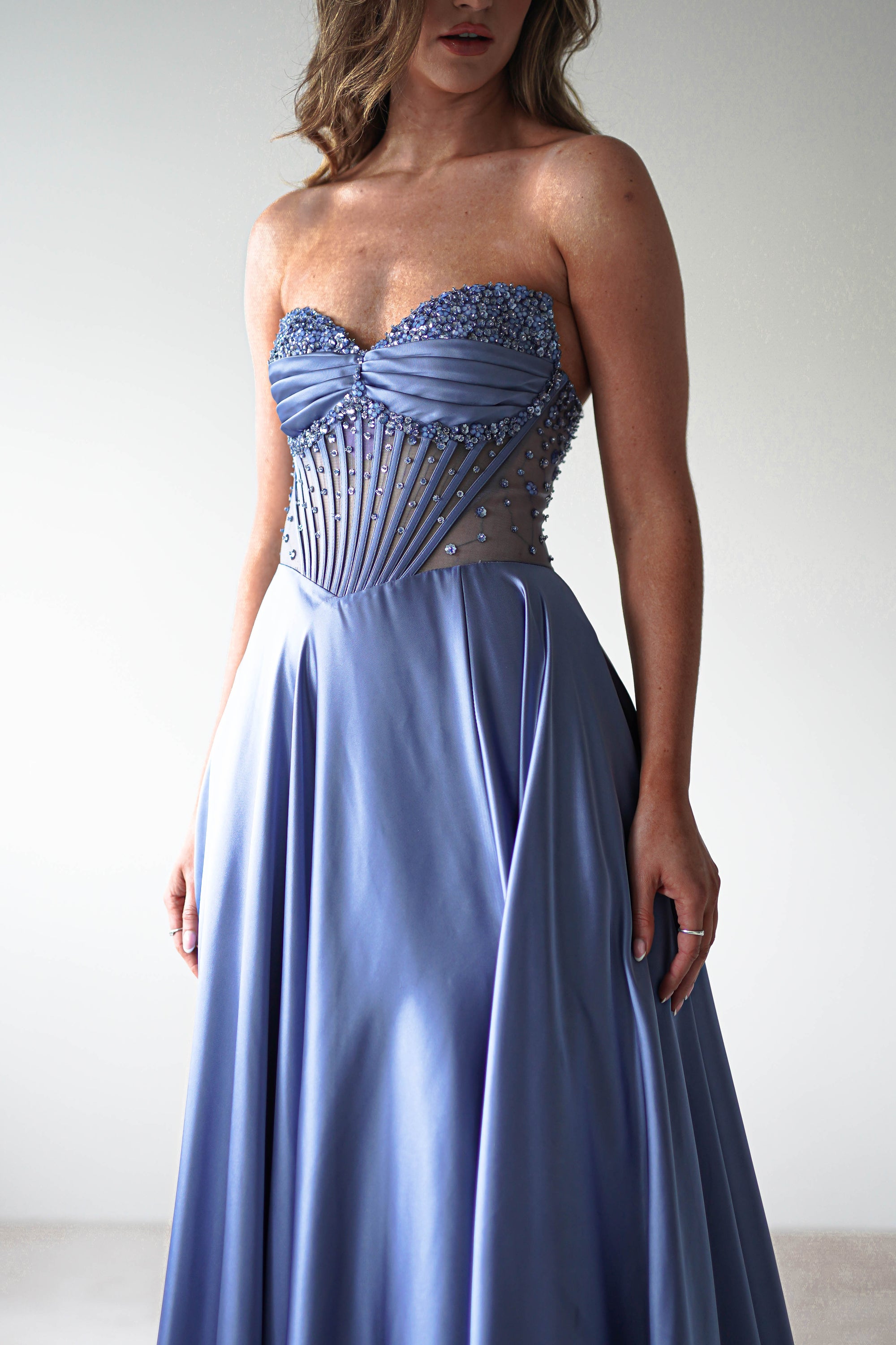 Tullie Satin A - Line Maxi Dress | Smokey Blue | Oh Hello Clothing | XS (6)