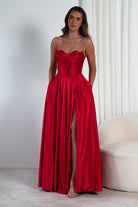 Kristi Strapless A Line Gown | Red - Oh Hello Clothing