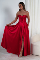 Kristi Strapless A Line Gown | Red - Oh Hello Clothing