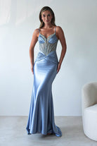 Vera Embellished Bodycon Gown | Dusty Blue - Oh Hello Clothing
