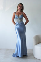 Vera Embellished Bodycon Gown | Dusty Blue - Oh Hello Clothing