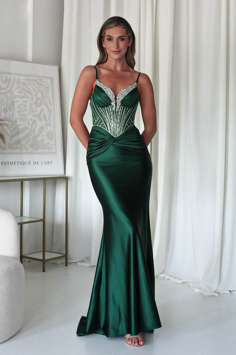 Vera Embellished Bodycon Gown | Emerald Green