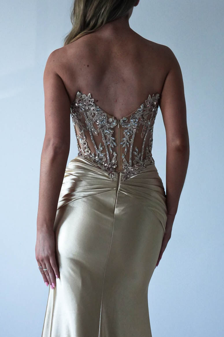 Raquel Bodycon Embellished Gown | Gold - Oh Hello Clothing