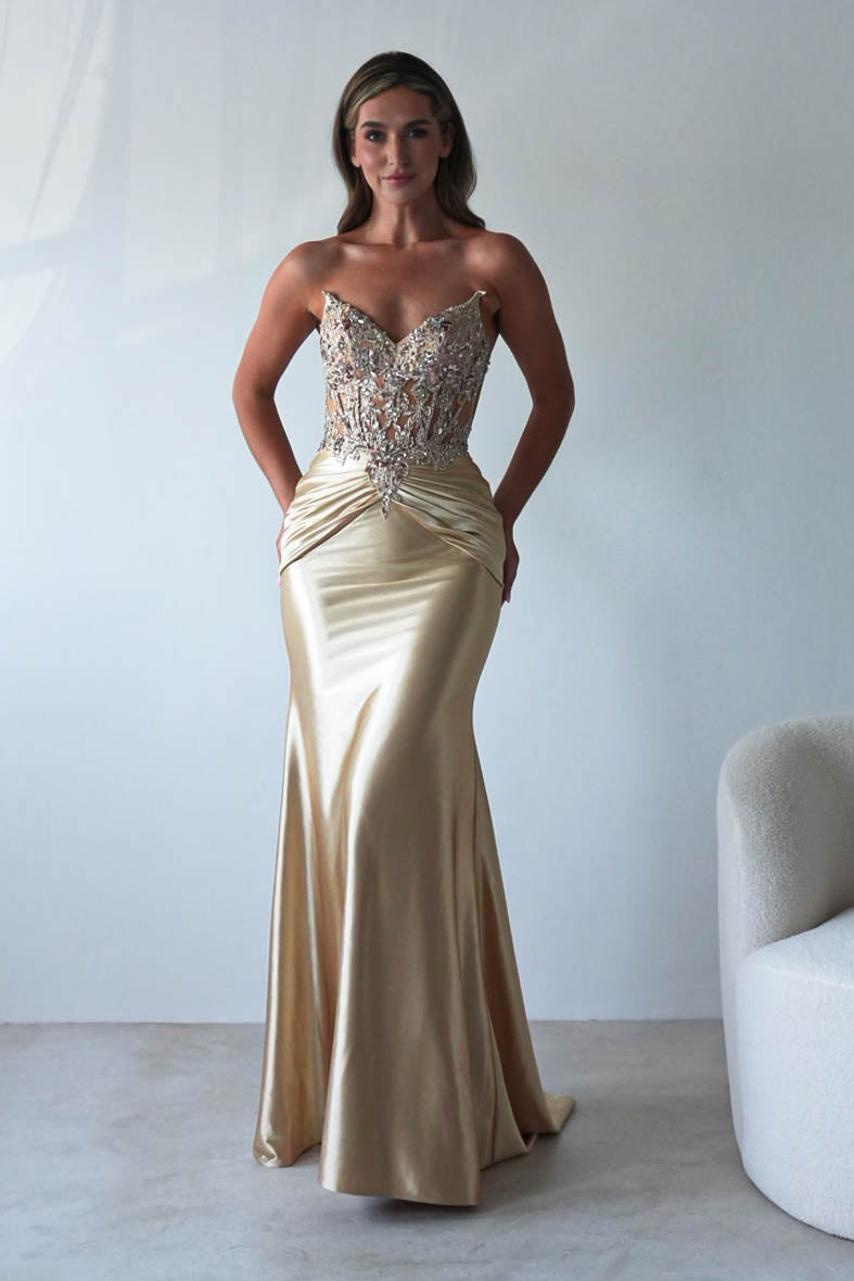 Raquel Bodycon Embellished Gown | Gold - Oh Hello Clothing