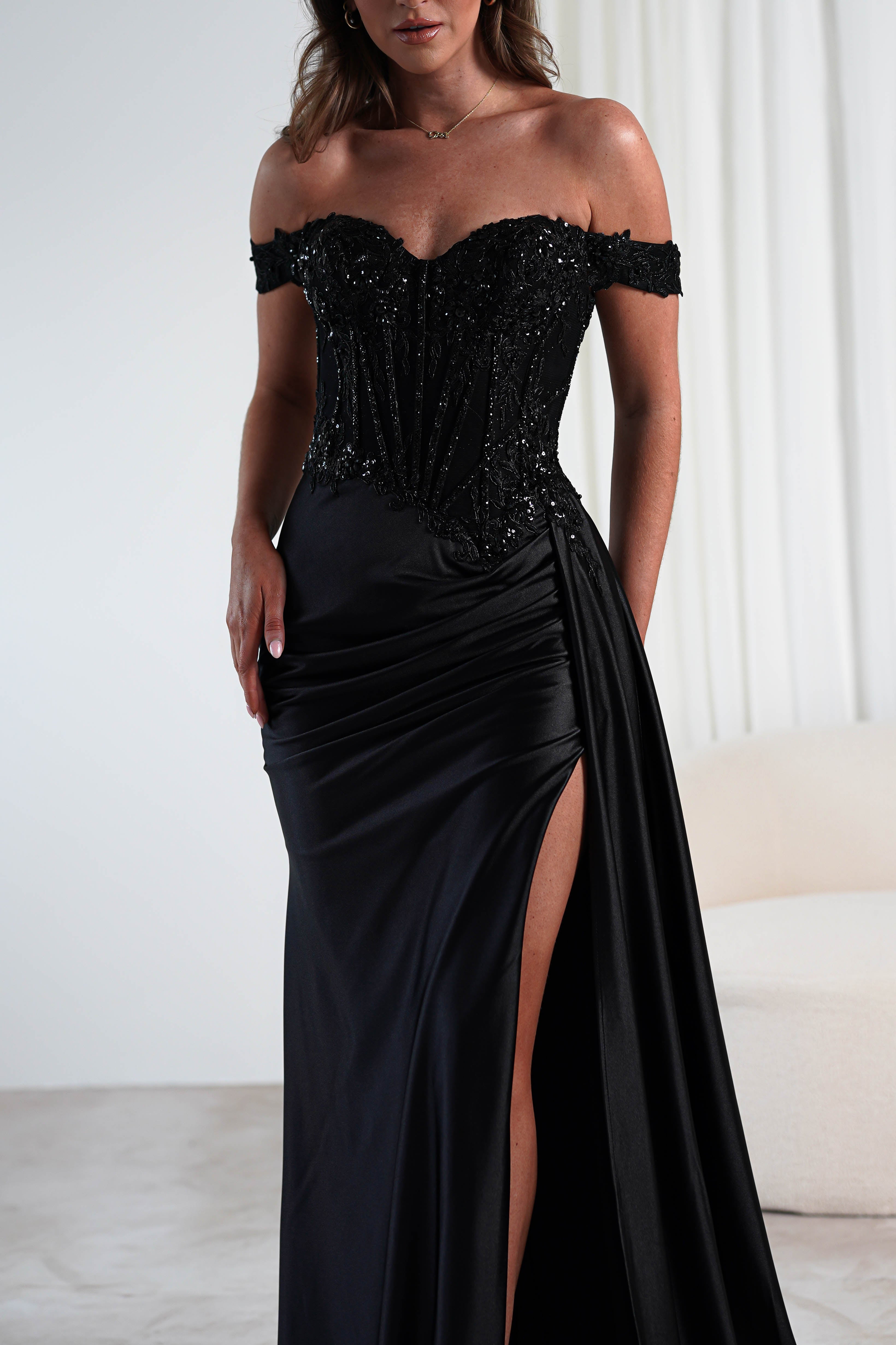 Marsela Lace Bodice Gown | Black - Oh Hello Clothing