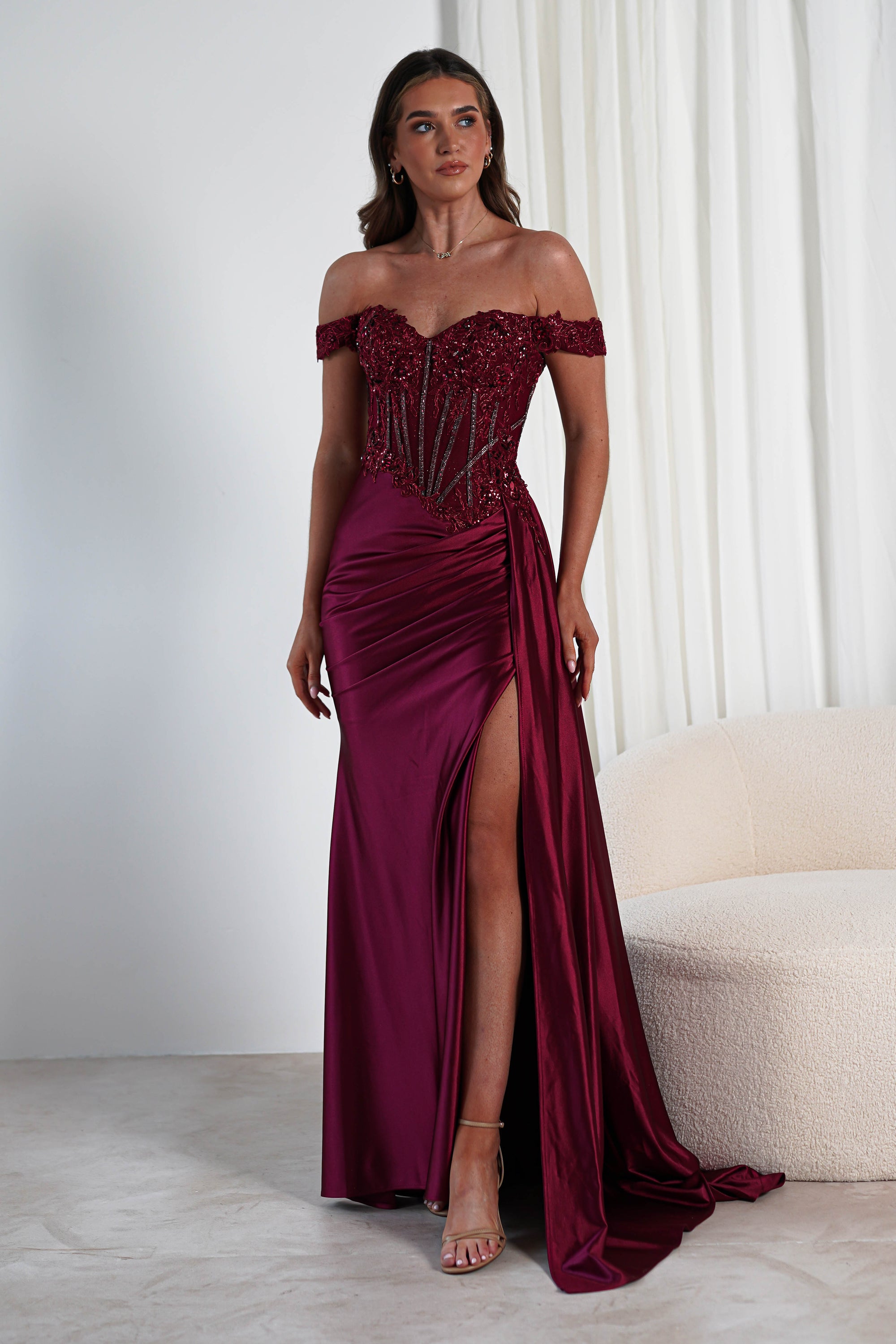 Marsela Lace Bodice Gown | Burgundy | Oh Hello Clothing | XS (6)