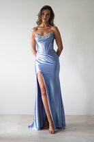 Pranvera Embellished Micro Crystal Gown | Dusty Blue - Oh Hello Clothing