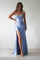 Pranvera Embellished Micro Crystal Gown | Dusty Blue - Oh Hello Clothing