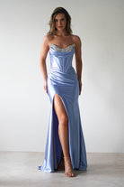 Pranvera Embellished Micro Crystal Gown | Dusty Blue - Oh Hello Clothing