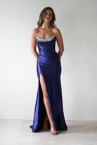 Pranvera Embellished Micro Crystal Gown | Dusty Navy - Oh Hello Clothing