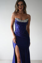 Pranvera Embellished Micro Crystal Gown | Dusty Navy - Oh Hello Clothing