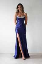 Pranvera Embellished Micro Crystal Gown | Dusty Navy - Oh Hello Clothing