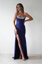 Pranvera Embellished Micro Crystal Gown | Dusty Navy - Oh Hello Clothing