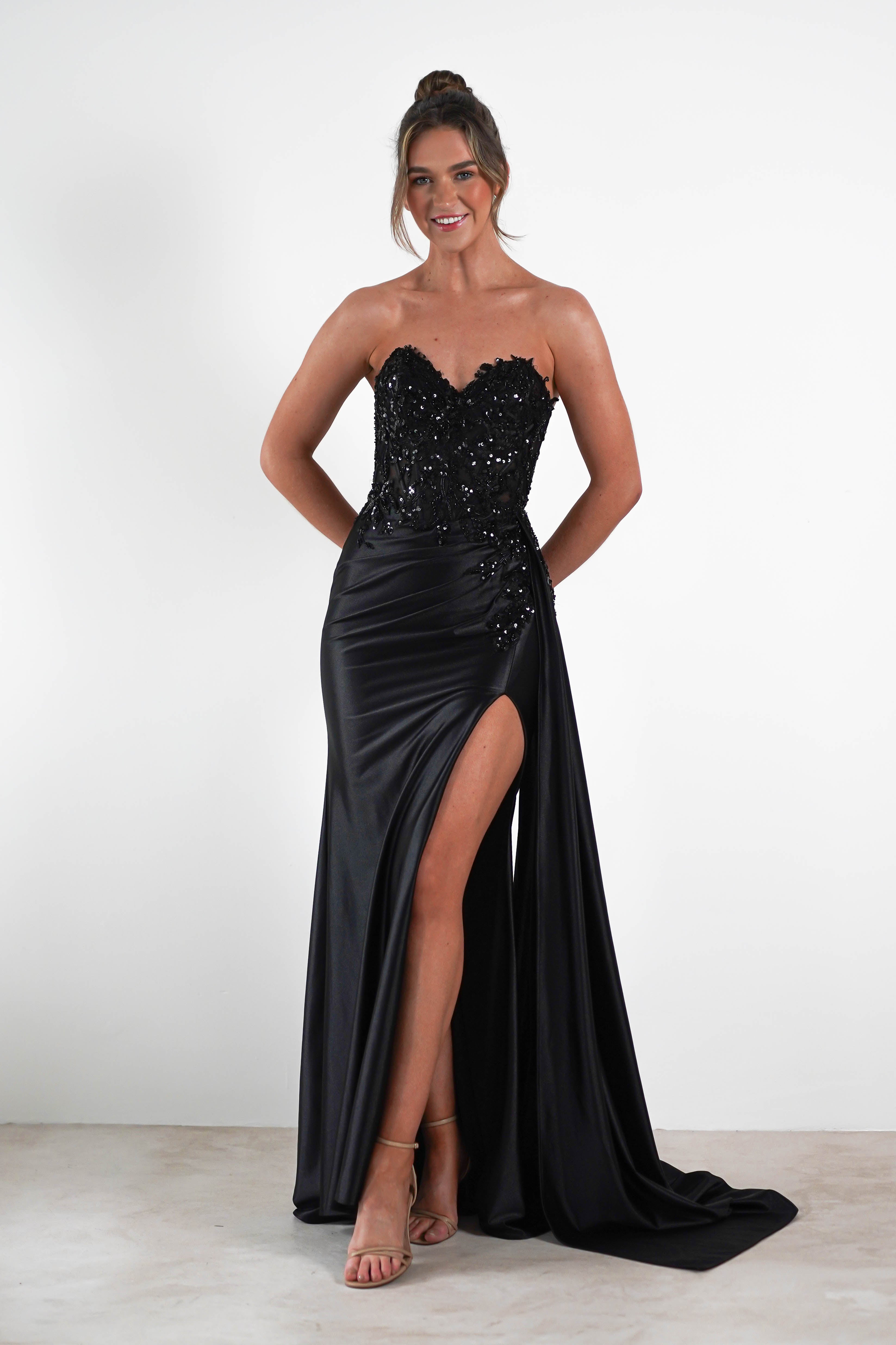 Saraya Bodycon Embellished Gown | Black - Oh Hello Clothing