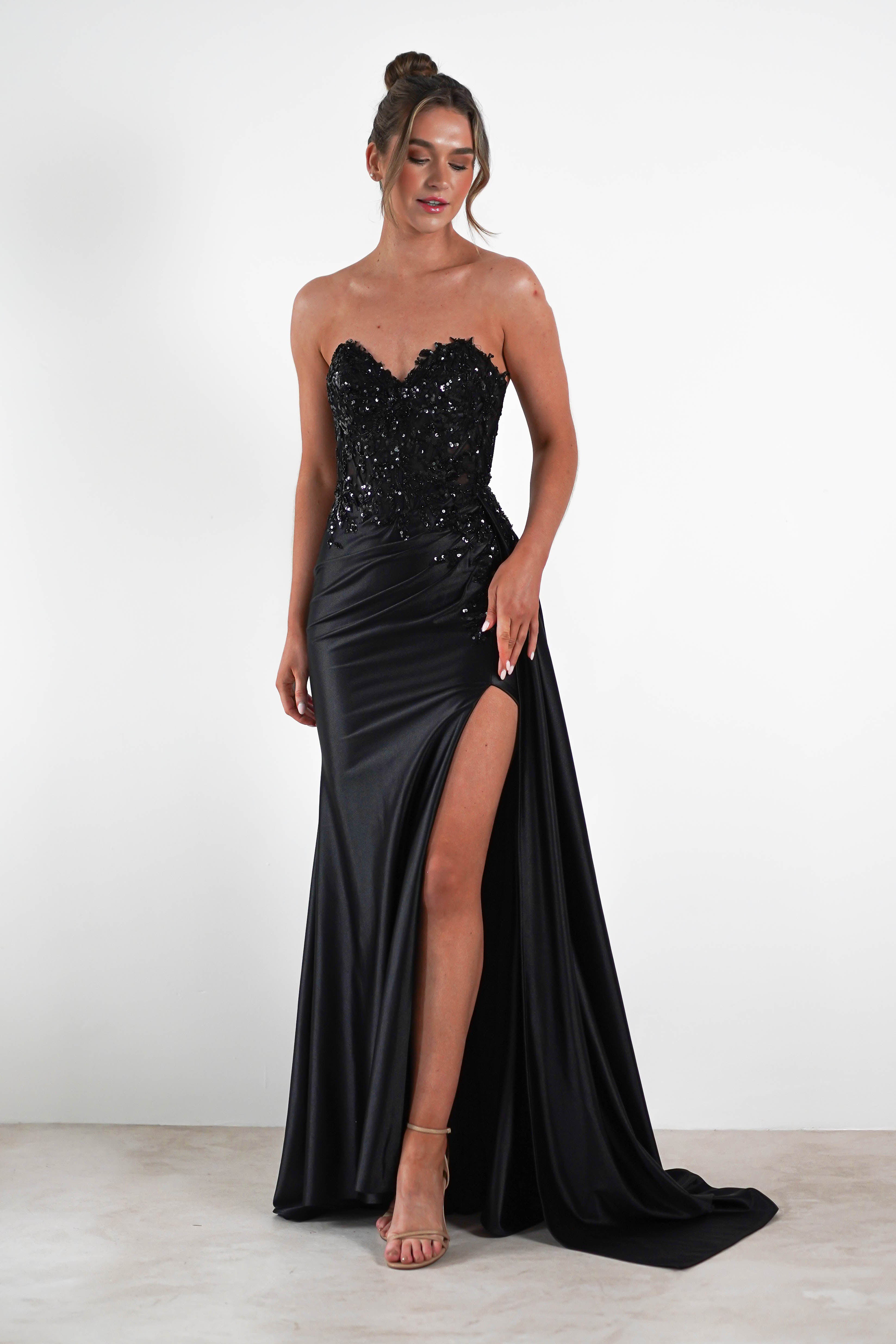 Saraya Bodycon Embellished Gown | Black - Oh Hello Clothing