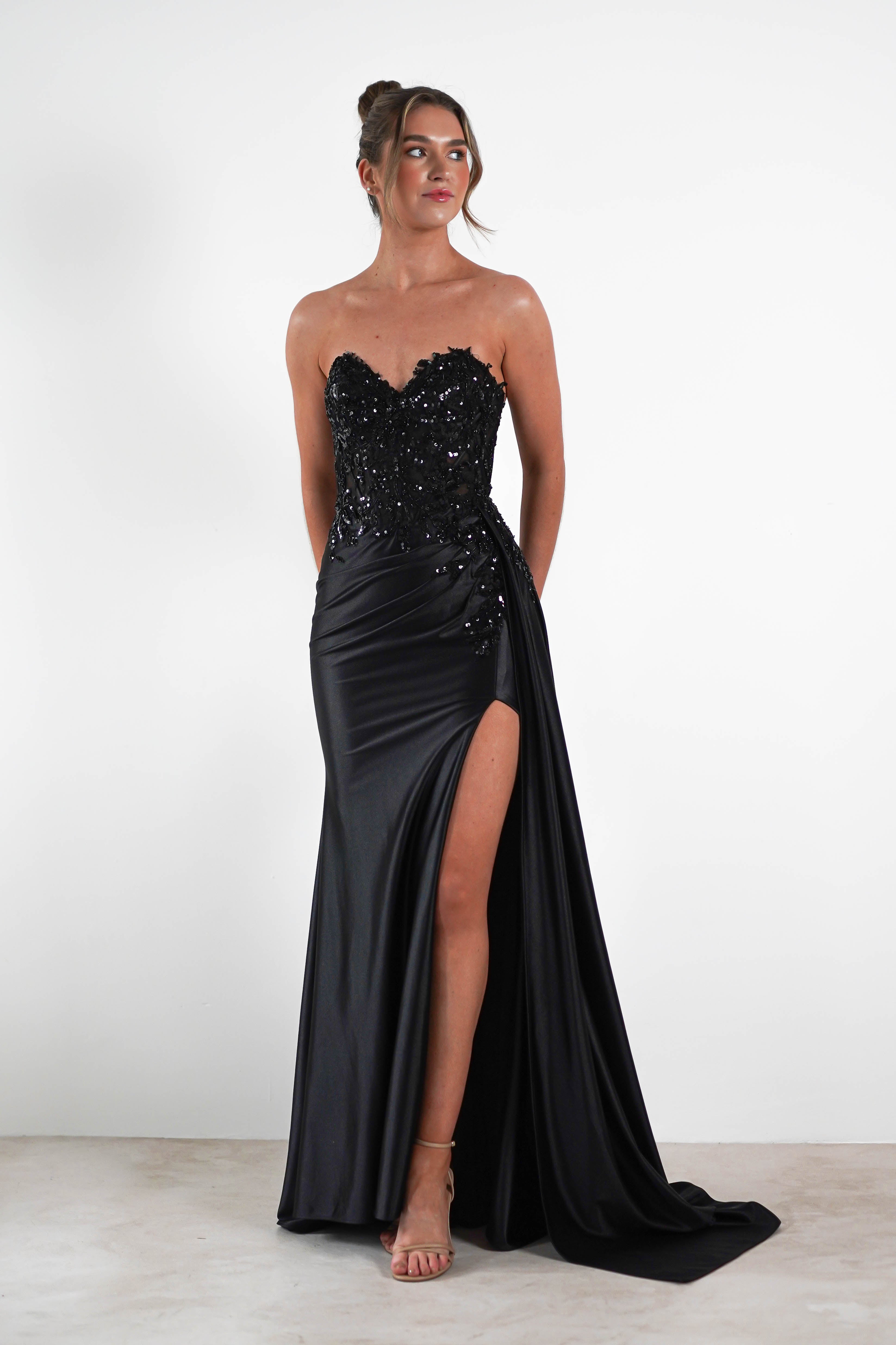 Saraya Bodycon Embellished Gown | Black - Oh Hello Clothing
