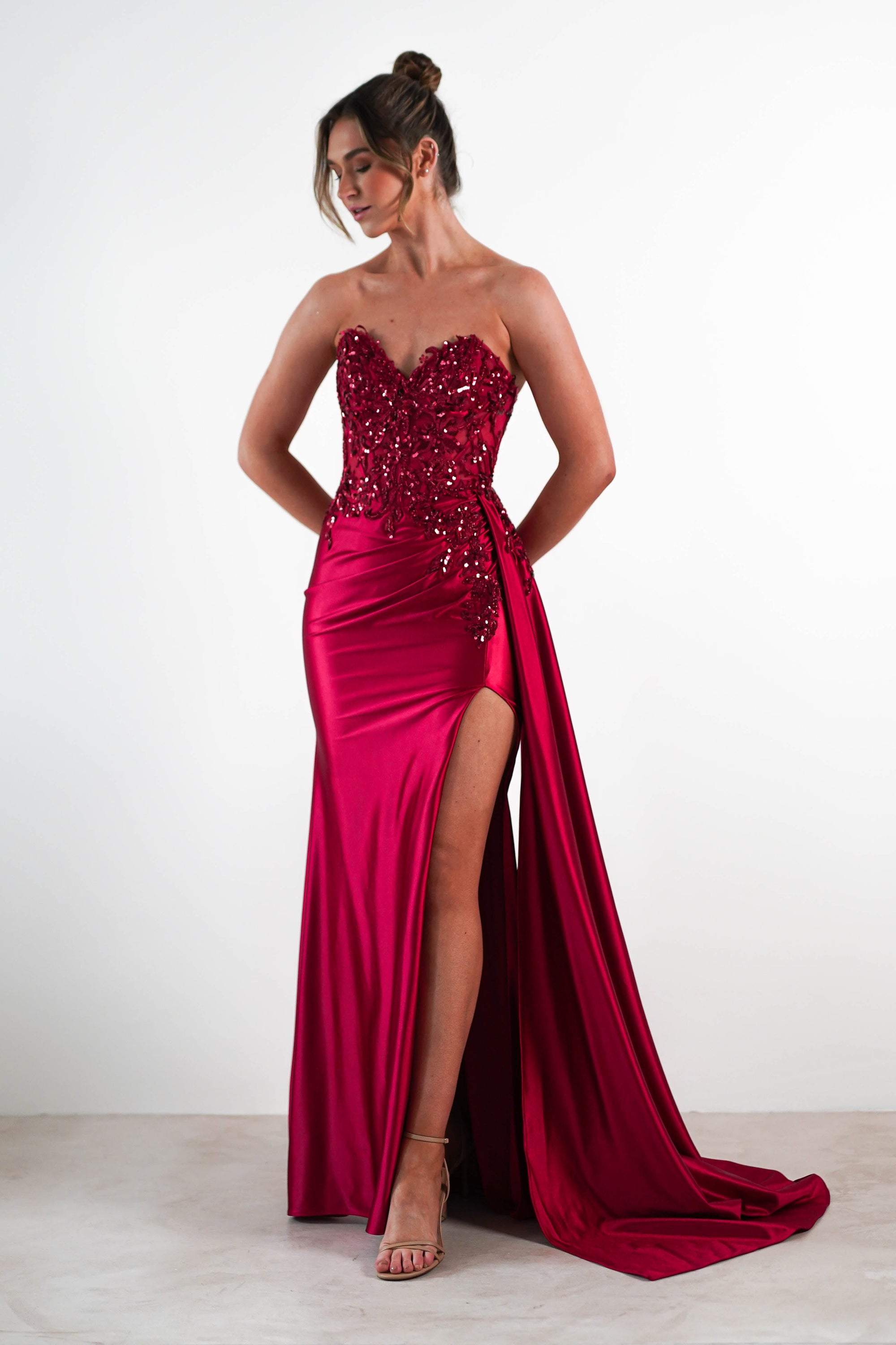 Saraya Bodycon Embellished Gown | Dark Red | Oh Hello Clothing | XS (6)