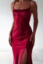 Celinee Satin Maxi Gown | Red - Oh Hello Clothing