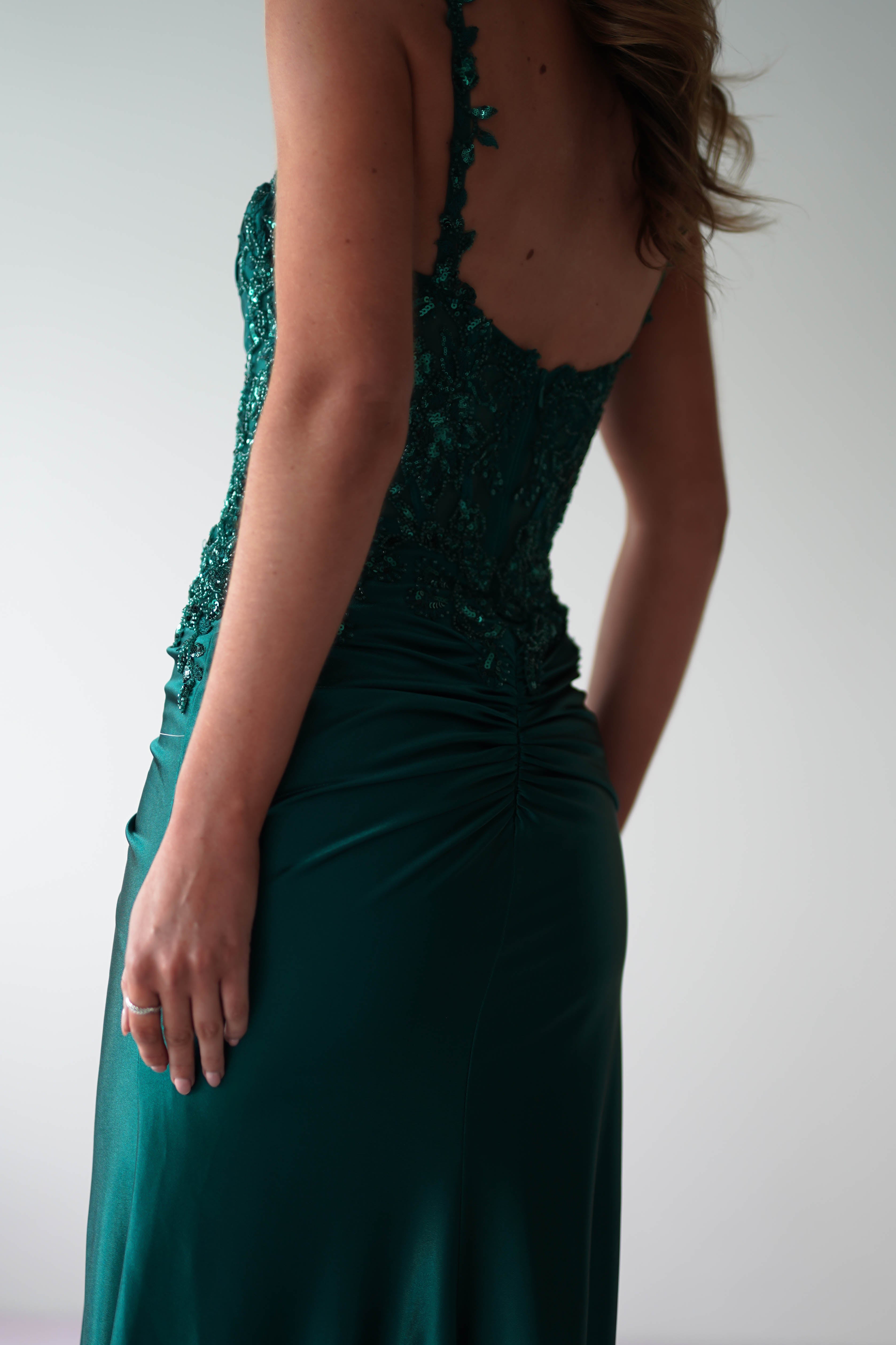 Cindy Pleated Bodice Gown | Emerald Green - Oh Hello Clothing