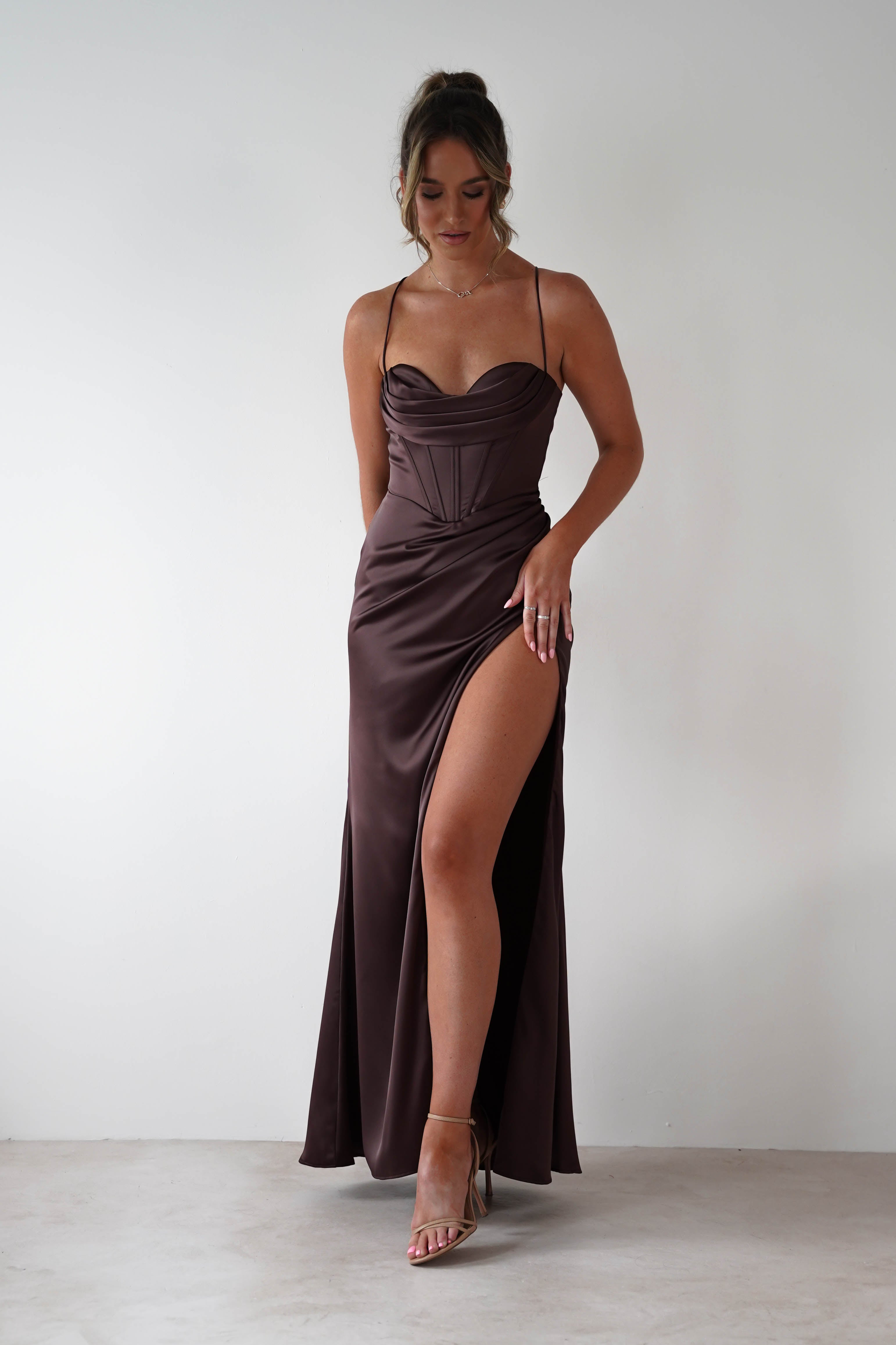 Cinderella Dresses 1*DONE -CINDERALLA-7483-BROWN STRAPLESS GOWN