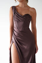 Cinderella Dresses 1*DONE -CINDERALLA-7488-BROWN ONE SHOULDER GOWN