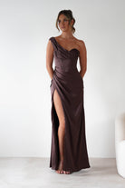 Cinderella Dresses 1*DONE -CINDERALLA-7488-BROWN ONE SHOULDER GOWN