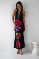 Elanor Floral Print Mesh Maxi  | Black - Oh Hello Clothing