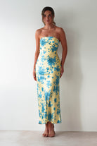 Anthonia Floral Satin Maxi  | Yellow/Blue - Oh Hello Clothing