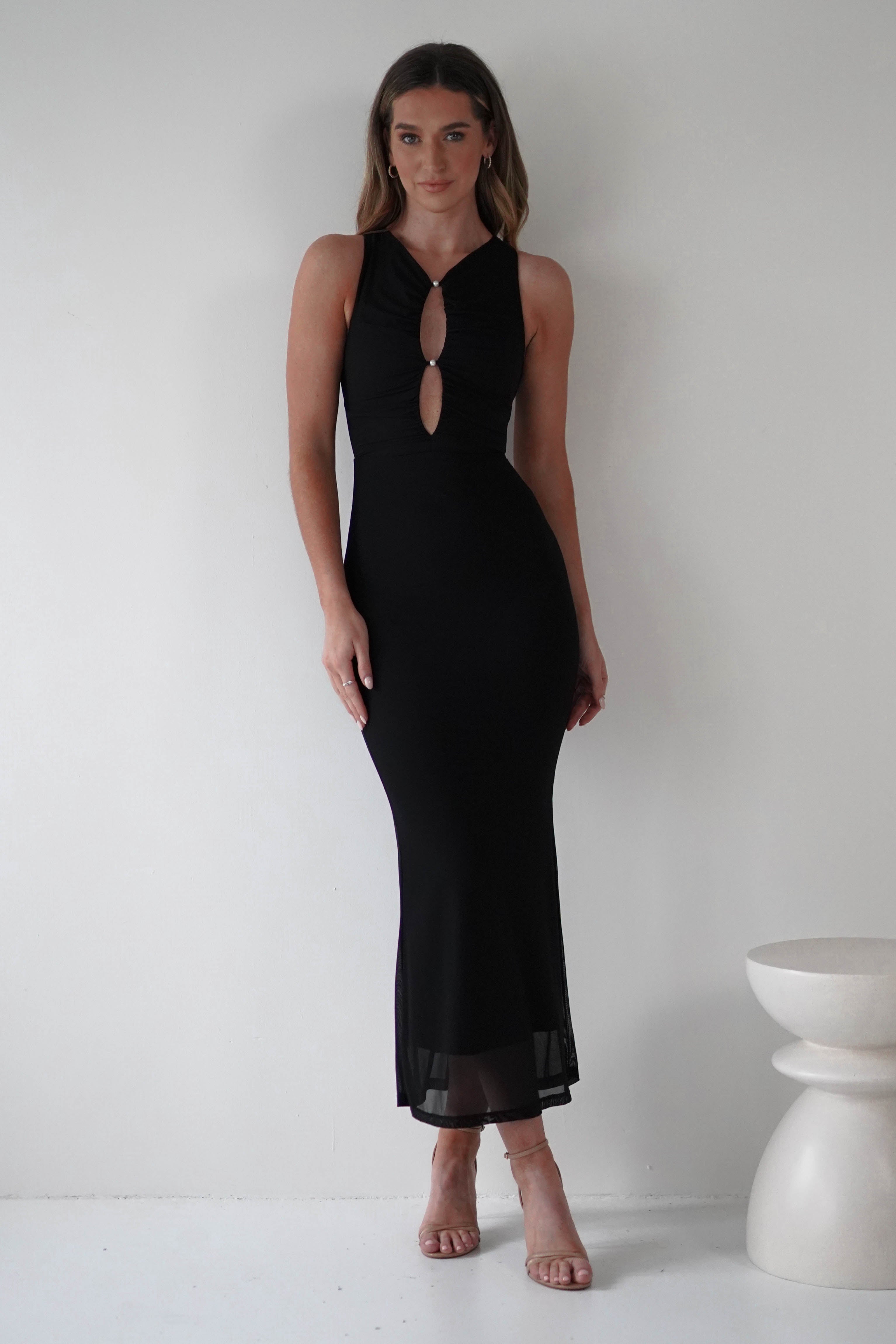 SASHA Dresses Hallie Mesh Bodycon Maxi Dress | Black