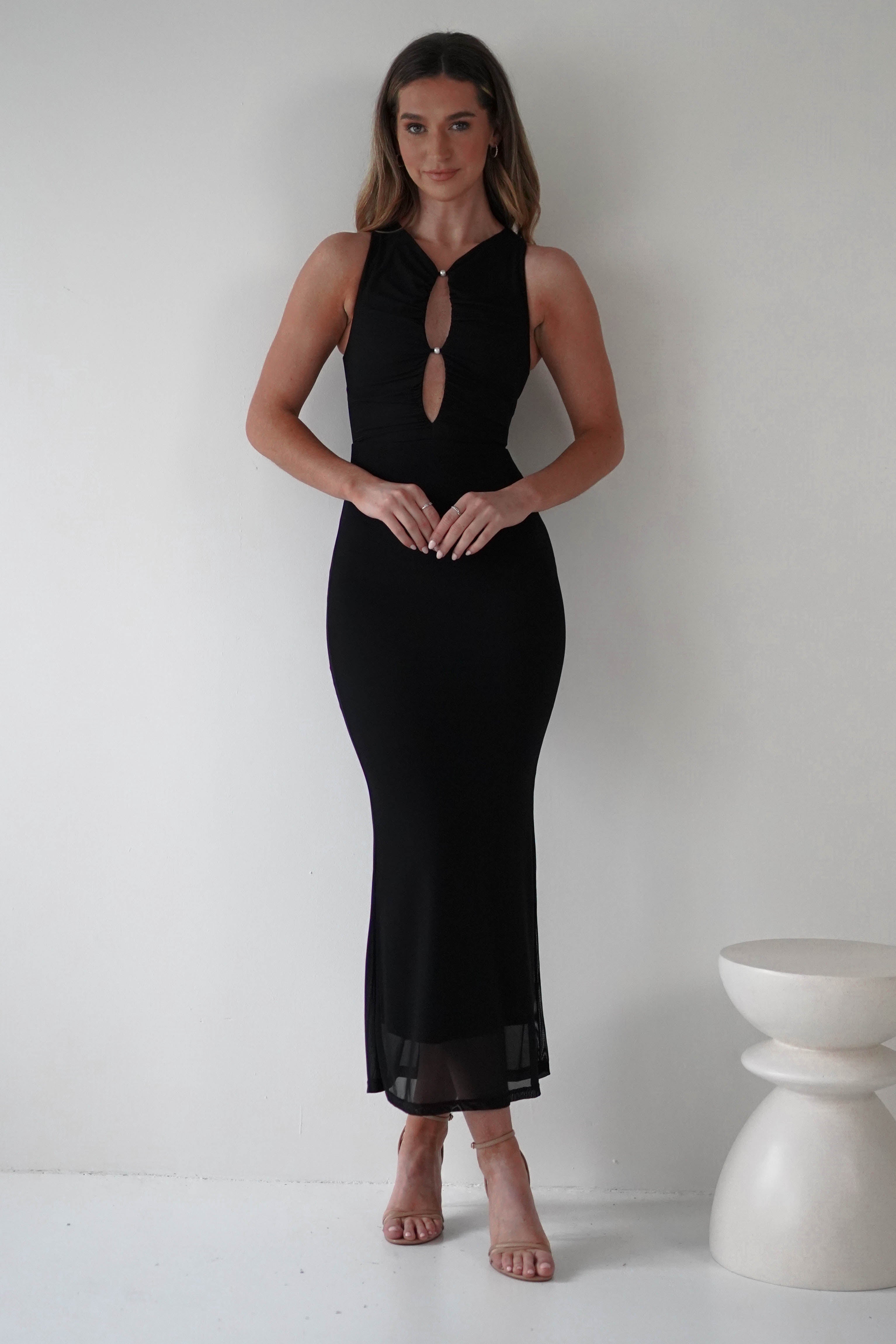 SASHA Dresses Hallie Mesh Bodycon Maxi Dress | Black