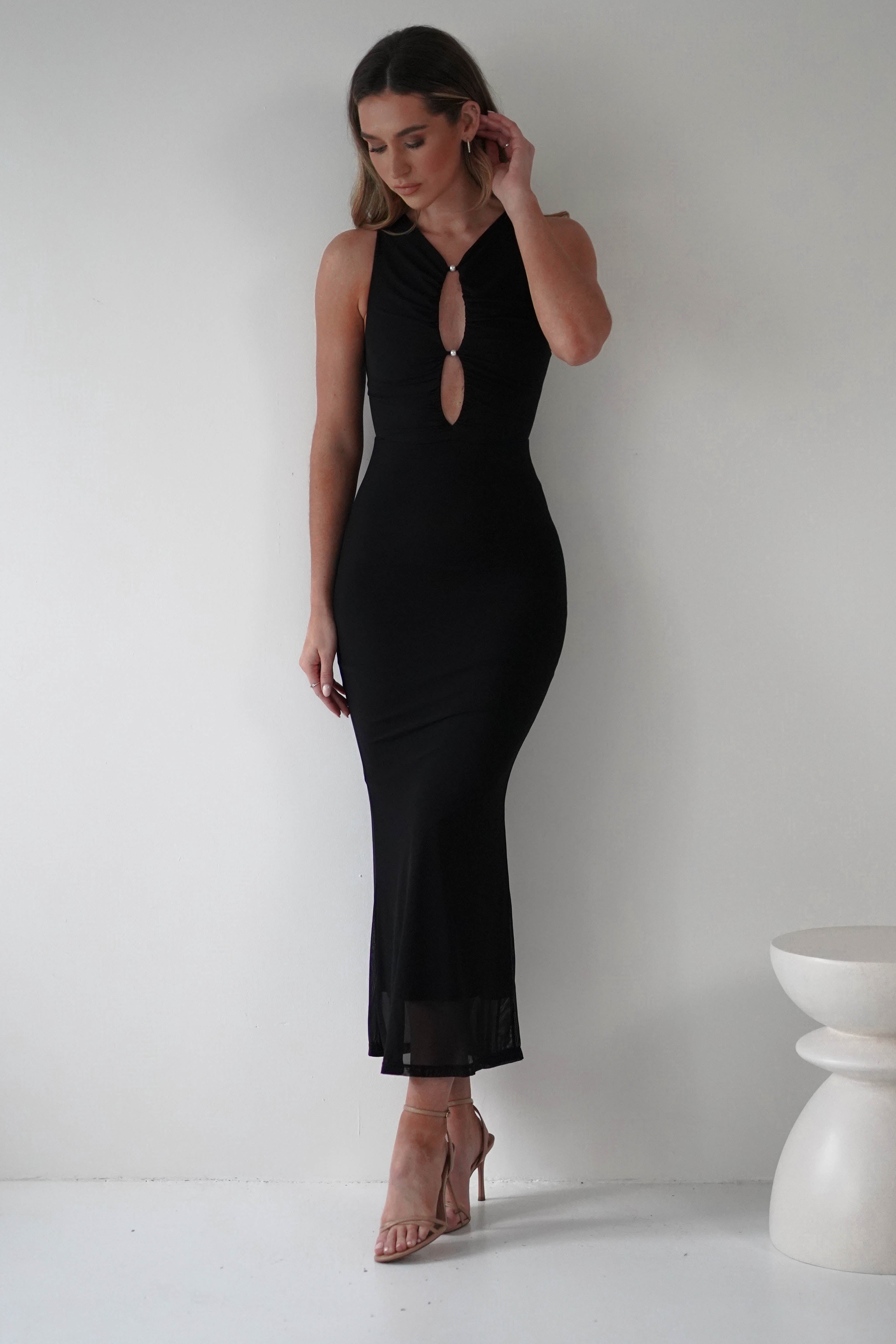 SASHA Dresses Hallie Mesh Bodycon Maxi Dress | Black