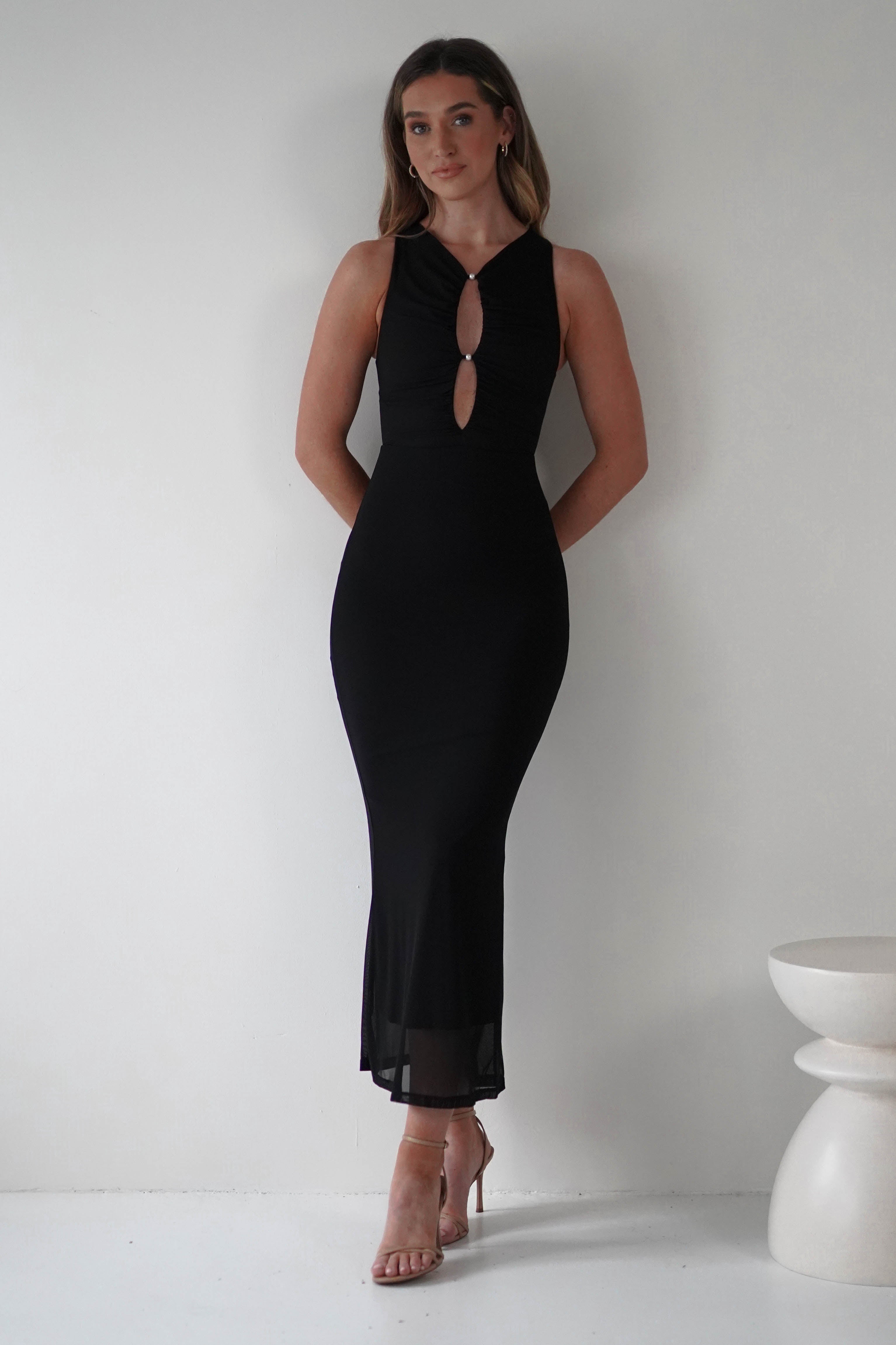 SASHA Dresses Hallie Mesh Bodycon Maxi Dress | Black