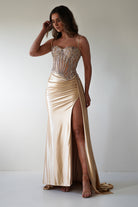 Diva Embellished Corset Gown | Gold - Oh Hello Clothing