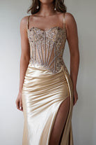 Diva Embellished Corset Gown | Gold - Oh Hello Clothing