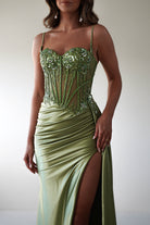 Diva Embellished Corset Gown | Green - Oh Hello Clothing