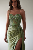 Diva Embellished Corset Gown | Green - Oh Hello Clothing