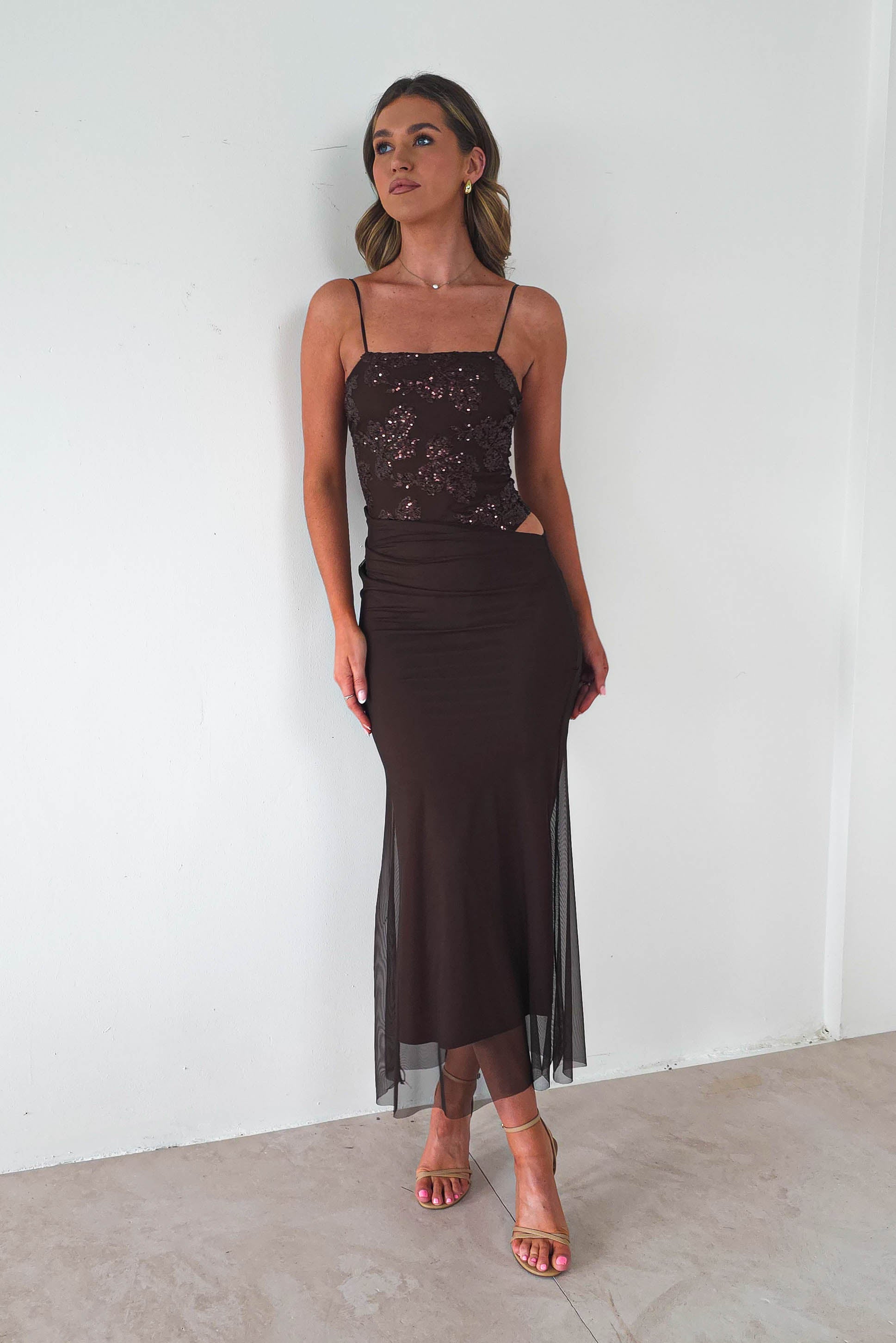 ERICKH Dresses 1*DONE -ERICKH- 138282-BROWN SEQUIN DRESS/LOOKS LIKE KASHIA