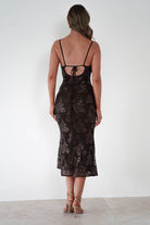 ERICKH Dresses 1*DONE -ERICKH-27104 SEQUIN FLORAL BROWN DRESS