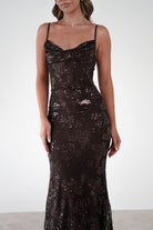 ERICKH Dresses 1*DONE -ERICKH-27104 SEQUIN FLORAL BROWN DRESS