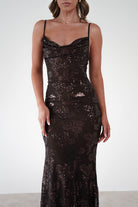 ERICKH Dresses 1*DONE -ERICKH-27104 SEQUIN FLORAL BROWN DRESS
