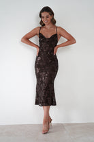 ERICKH Dresses 1*DONE -ERICKH-27104 SEQUIN FLORAL BROWN DRESS