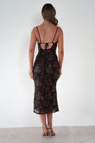 ERICKH Dresses 1*DONE -ERICKH-27104 SEQUIN FLORAL BROWN DRESS