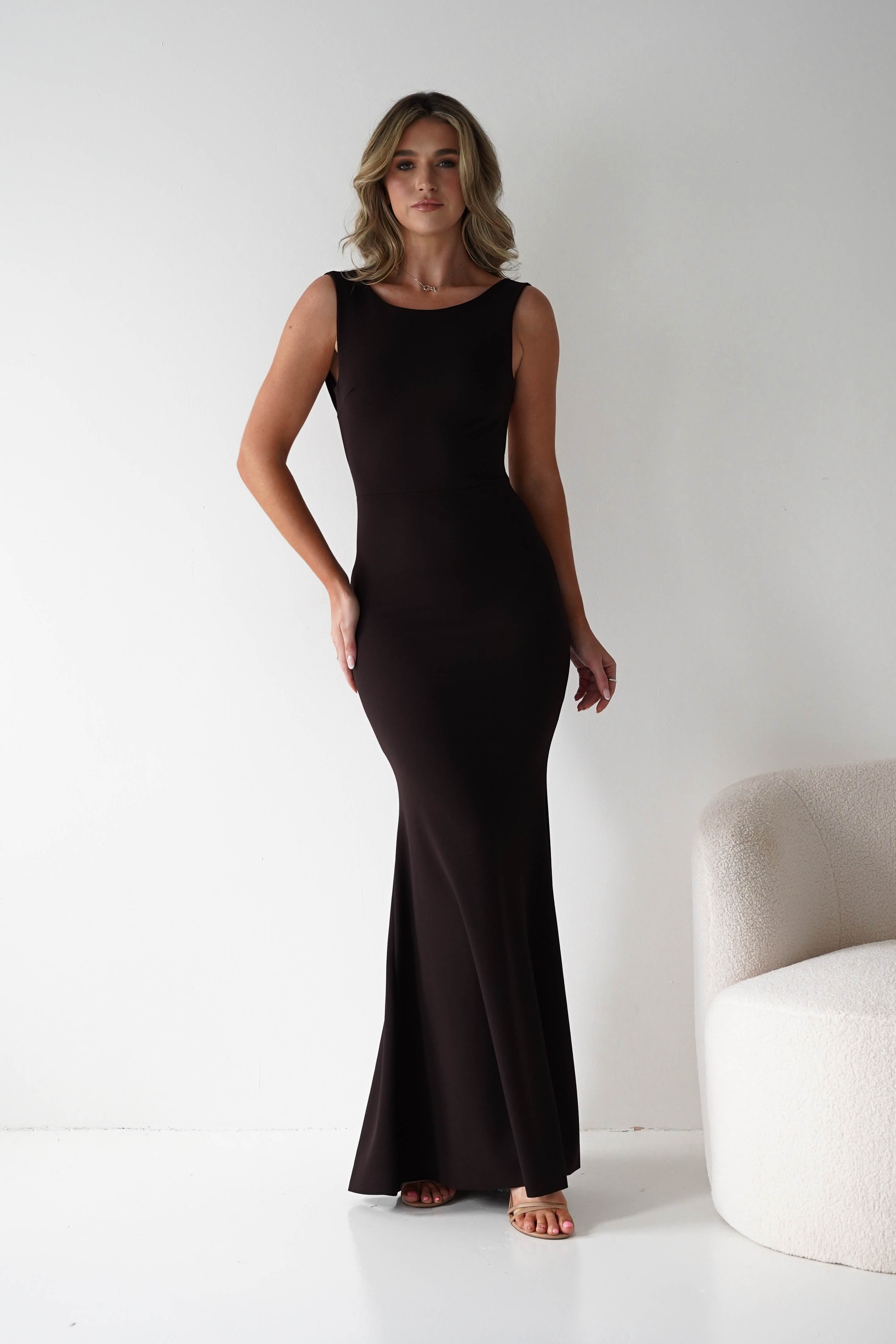 ERICKH Dresses 1*DONE - ERIKCH- 9618- BROWN DRESS WITH BOW DETAIL AT THE BACK