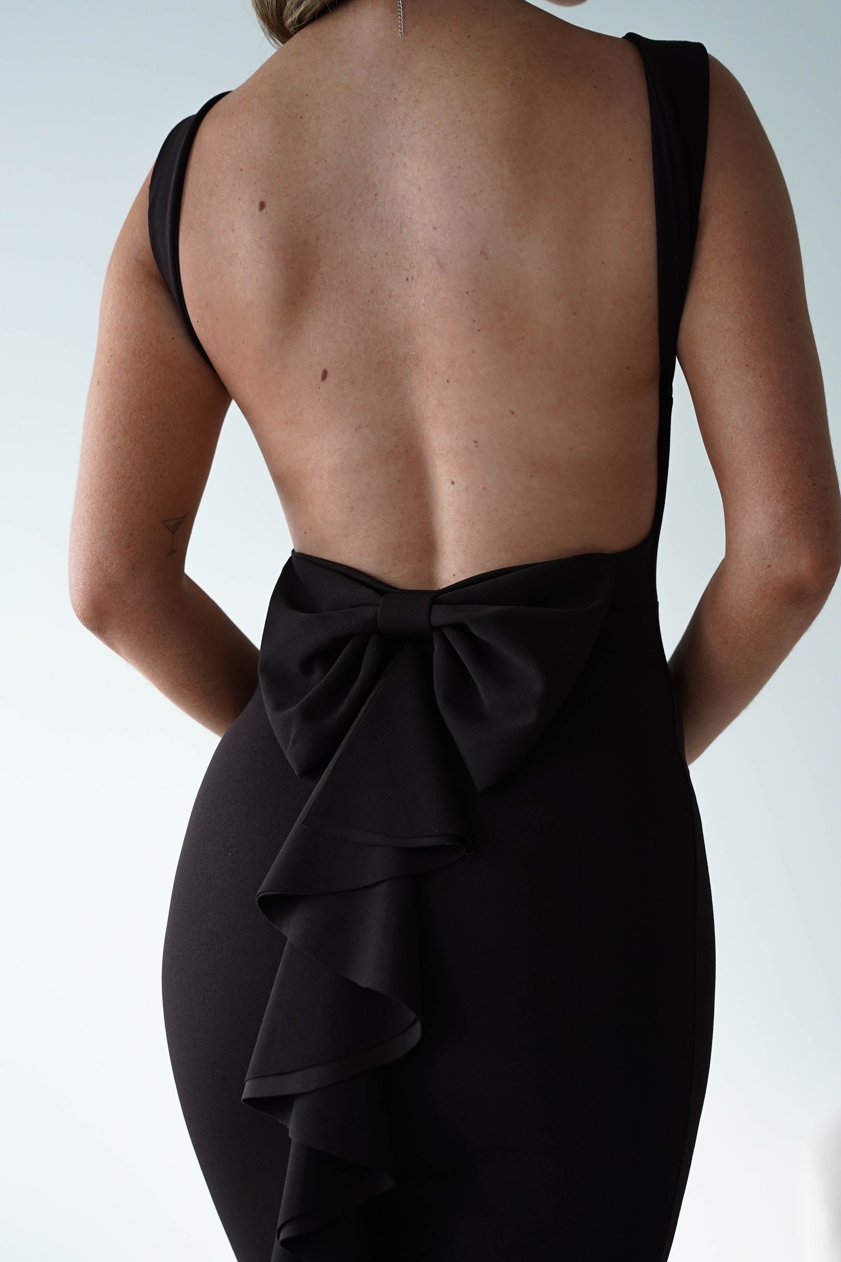 ERICKH Dresses 1*DONE - ERIKCH- 9618- BROWN DRESS WITH BOW DETAIL AT THE BACK