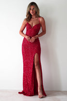 Clarisse Bodycon Sequin Gown | Red - Oh Hello Clothing
