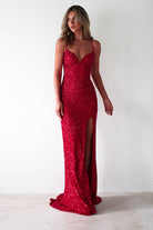 Clarisse Bodycon Sequin Gown | Red - Oh Hello Clothing