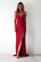 Clarisse Bodycon Sequin Gown | Red - Oh Hello Clothing